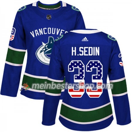 Vancouver Canucks Henrik Sedin 33 Adidas 2017-2018 Blau USA Flag Fashion Trikot Authentic - Dame